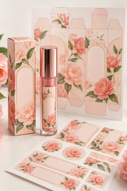 Caixa para gloss com estampa floral em coral
