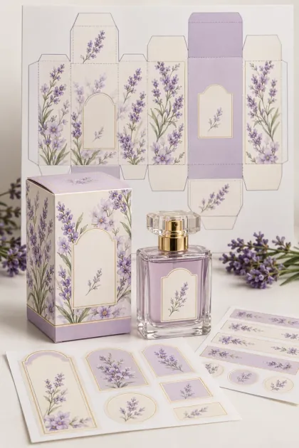 Caixa para perfume com estampa de lavanda