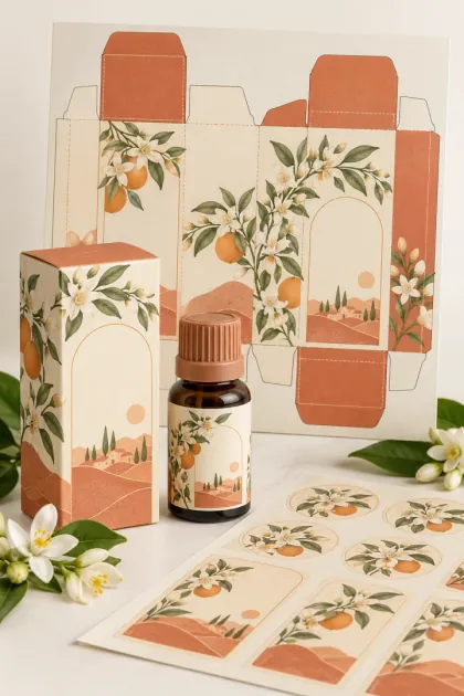 Caixa para óleo essencial com flor de laranjeira